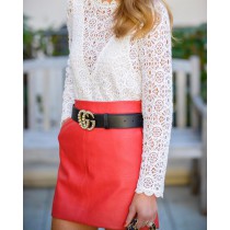 Leather and lace combination look